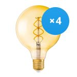 Multipack 4x Osram Vintage 1906 LED E27 Globe Filament Dorée 125mm 5W 250lm - 820 Blanc Très Chaud | Équivalent 25W
