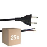 Multipack 25x Noxion Euro Câble d’alimentation Noir - C7 Europlug + Extrémités ouvertes - 2m - 2 pole 0,75mm2