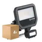 Multipack 4x Ledvance Projecteur LED Aluminium Noir 17W 2400lm 100D - 840 Blanc Froid | IP65 - Détecteur De Mouvement Et De Lumière - Symétrique
