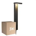 Multipack 3x Nordlux Solar Éclairage de jardin Rica Carré Acier Inoxydable Noir 4.5W 380lm - 830 Blanc Chaud |Détecteur de Mouvement et de Lumière