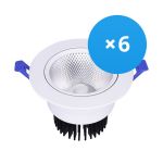 Multipack 6x Bright Choice LED Downlight Rond Kantelbaar 15W 1200lm 60D - 930 Warm Wit | 135mm - Zaagmaat 110mm - UGR <19