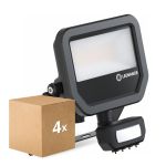 Multipack 4x Ledvance LED Floodlight Aluminium Zwart 17W 2400lm 100D - 840 Koel Wit | IP65 - Bewegings- En Lichtsensor - Symmetrisch