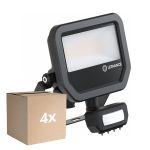 Multipack 4x Ledvance LED Floodlight Aluminium Zwart 17W 2200lm 100D - 830 Warm Wit | IP65 - Bewegings- En Lichtsensor - Symmetrisch