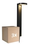 Multipack 3x Nordlux Solar Tuinverlichting Rica Rond Roestvrij Staal Zwart 4.5W 400lm - 830 Warm Wit | Bewegings- en Lichtsensor
