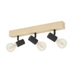 Eglo Plafondlamp Townshend 3 Hout Staal Zwart | IP20 - Geschikt voor 3x E27 