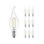 Multipack 10x Philips Corepro LED Kaars E14 gebogen punt Filament Helder 2W 250lm - 827 Zeer Warm Wit | Vervangt 25W