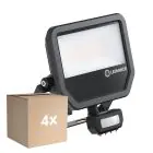 Multipack 4x Ledvance LED Floodlight Aluminium Zwart 41W 5500lm 100D - 830 Warm Wit | IP65 - Bewegings- En Lichtsensor - Symmetrisch